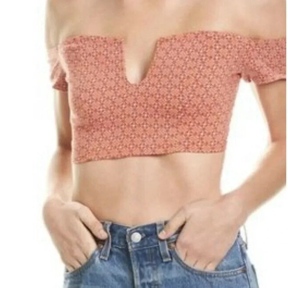 Free People Crop Top Off Shoulder Vermillionette Red Size Medium NWT - Picture 9 of 9